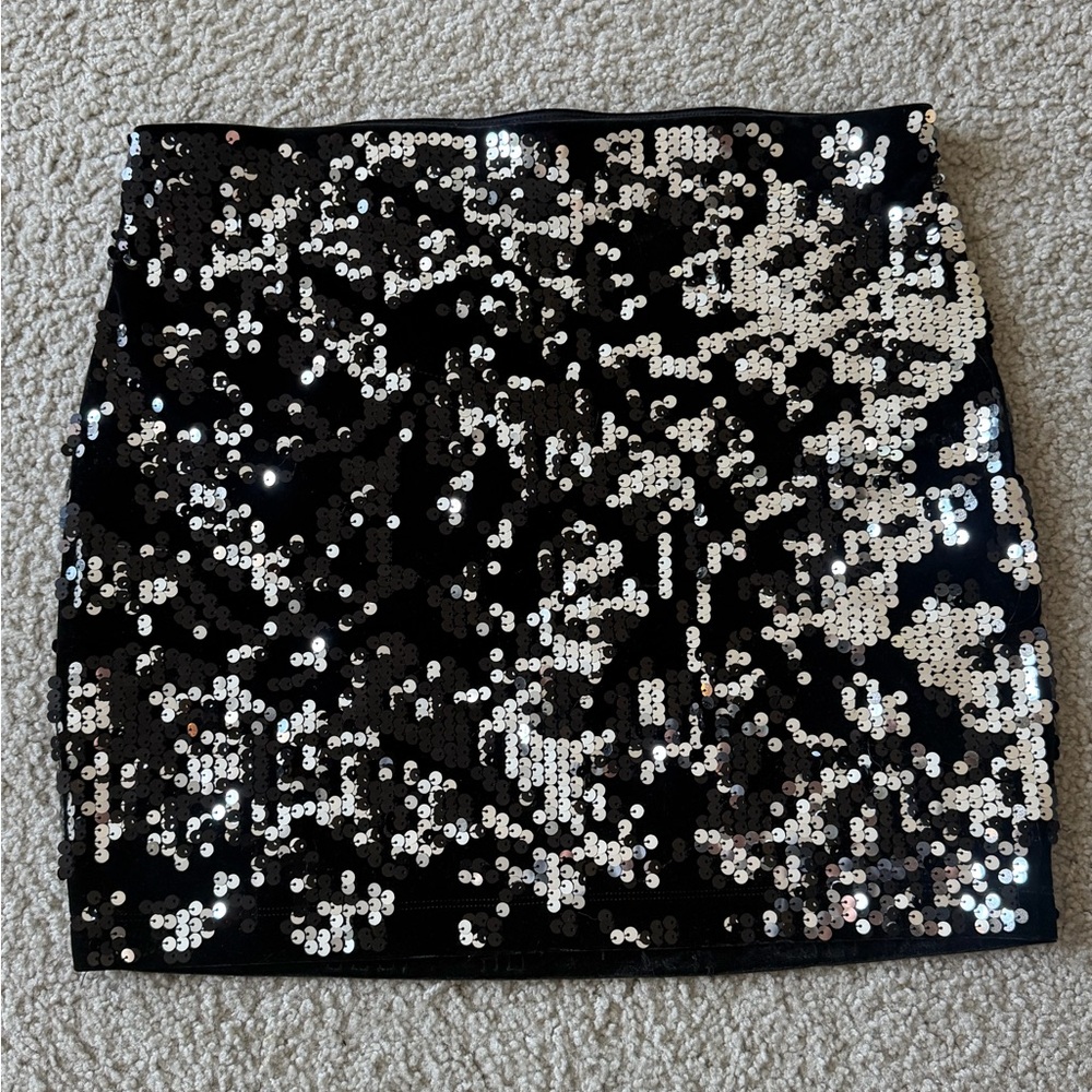 Express Velvet Black and Silver Sequin Mini Skirt